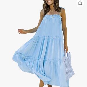 BTFBM Womens Spaghetti Strap Sleeveless Dress Loose Tiered Ruffle Beach Dress M